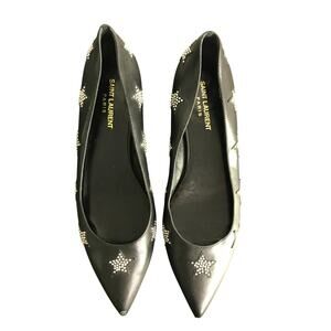 Saint Laurent Paris Flat Wmns Size 40EU Studded Star Pointed Toe Leather LuxCool